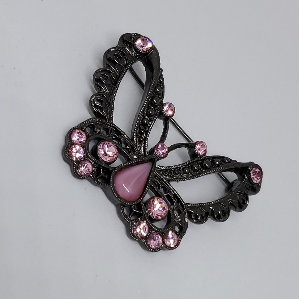 Pink Rhinestone Butterfly Brooch